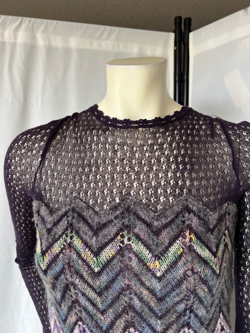Free People Chevron Knit Midi Dress with Sheer bodice. - Picture 2 of 8